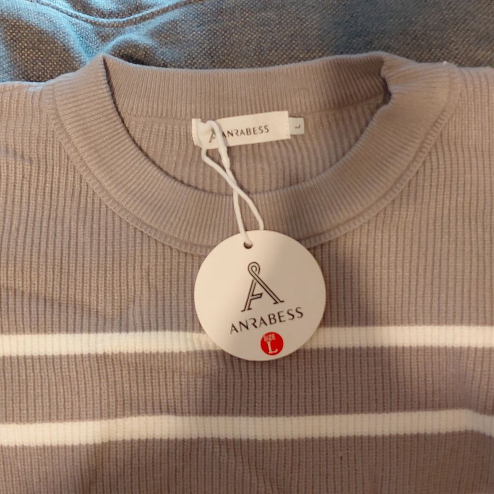 Women's ANRABESS Grey & White Striped Crew Neck Sweater Size L - Picture 3 of 4